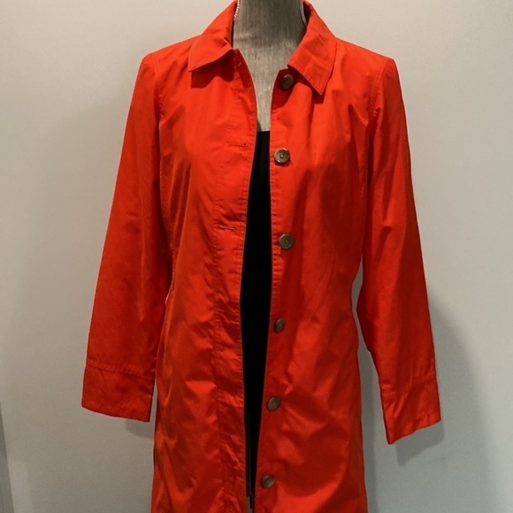 Lands End Jacket Orange Button Up Trench Coat Size 2-4 - Picture 4 of 14
